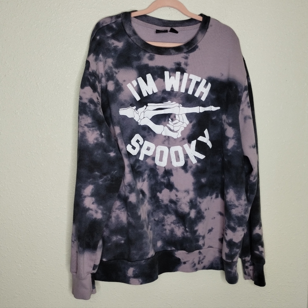 Mad Engine I'm With Spooky Skeleton Crewneck Sweatshirt Tie Dye Halloween XXL